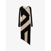 Reiss Black/camel Knitted Colourblock Asymmetric Midi Dress In Black/camel