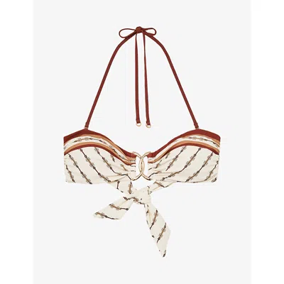 Reiss Womens  Johannah Chain-print Bandeau Bikini Top In Ivory