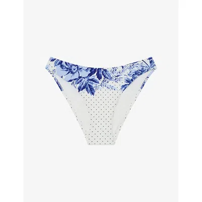 Reiss Womens Blue Ivory Johannah Printed Bikini Bottoms In White