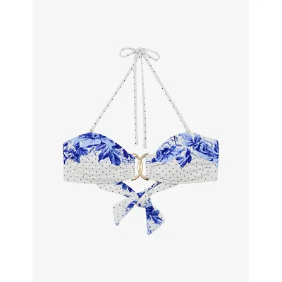Reiss Womens Blue Ivory Johannah Printed Bikini Top In Multi