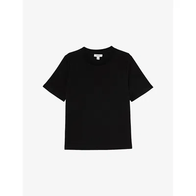 Reiss Plain Ribbed Neck T Shirt In Black