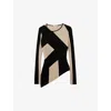 Reiss Black/camel Knitted Colourblock Asymmetric Top In Black/camel