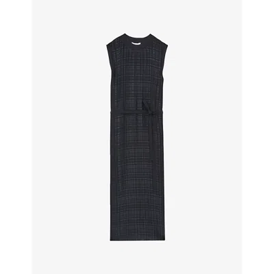 Reiss Womens Jules Pleated Woven Midi Dress Navy