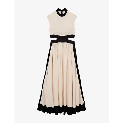Reiss Womens Ivory Black Keeley Cut-out Woven Maxi Dress In Neutral