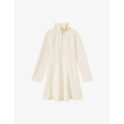 Reiss Womens  Krysta Zip-neck Interlock-jersey Mini Dre In Cream