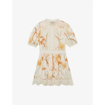 Reiss Womens Ivory Pink Lacey Floral-print Woven Mini Dress In Multi