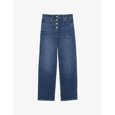Reiss Womens Mid Blue Lana Straight-leg Cropped Stretch-denim Jeans