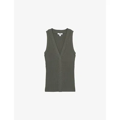 Reiss Womens Khaki Green Lanette Ribbed Knitted Vest Top