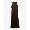 Reiss Womens Leanna Zip-panel Satin And Wool Maxi Dress Chocolate