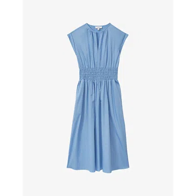 Reiss Lena Ruched Waist Midi Dress In Blue