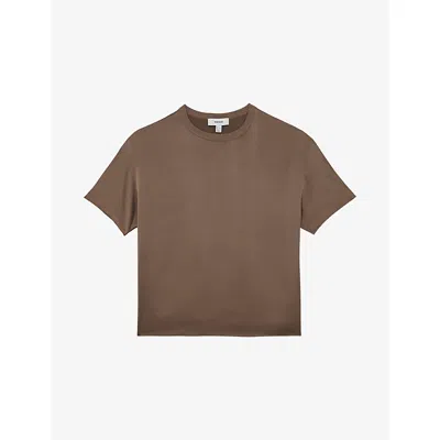 Reiss Womens Taupe Brown Lena Short-sleeve Silk Top