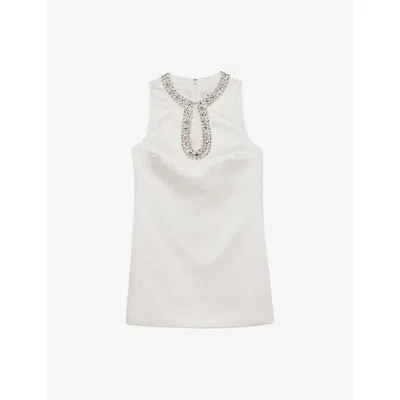 Reiss Womens Ivory Leome Crystal-embellished Woven Mini Dress In White