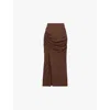 Reiss Chocolate Ruched Front Split Midi Skirt In Chocolate