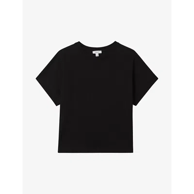 Reiss Womens Black Lois Cropped Cotton T-shirt