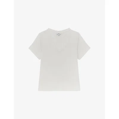 Reiss Womens White Lola V-neck Linen T-shirt