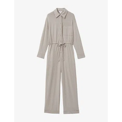 Reiss Womens  Long-sleeved Thermal Stretch-jersey Jumpsuit In Fawn