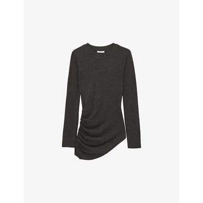 Reiss Womens Lucia Asymmetric Wool-blend Top Charcoal