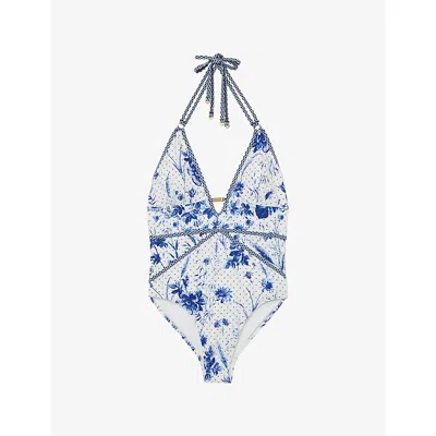 Reiss Womens Blue Ivory Lucia Printed Swimsuit In Multi