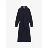 Reiss Womens Mabel Belted Woven Midi Dress Navy In Navy