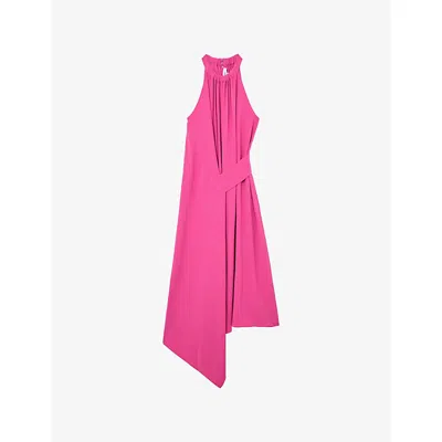 Reiss Womens Raspberry Pink Maeve Drape-detail Sleeveless Woven Midi Dress In Multi