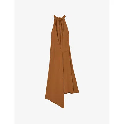 Reiss Womens Rust Orange Maeve Drape-detail Sleeveless Woven Midi Dress In Brown