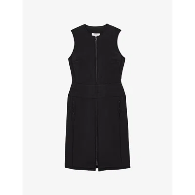 Reiss Womens Mahlon Quilted Woven Midi Dress Black
