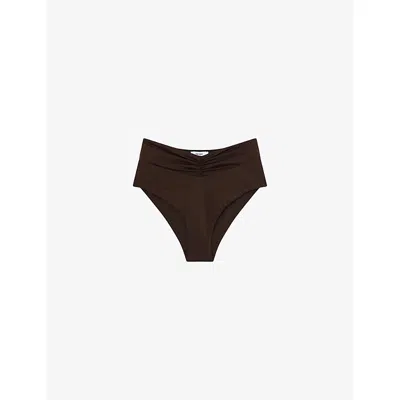 Reiss Womens Chocolate Brown Maisie Ruched Bikini Bottoms