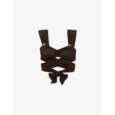 Reiss Womens Chocolate Brown Maisie Wrap-around Bikini Top