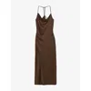 Reiss Womens Chocolate Brown Maisley Cowl-neck Satin Maxi Dress In Brown