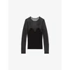 Reiss Womens Black Margot Sweetheart-neck Long-sleeve Stretch-mesh Top In Black