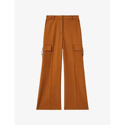 Reiss Womens Rust Mariane Wide-leg Combat Cotton-blend Trousers