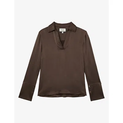 Reiss Womens  Marina Open-collar Silk Blouse In Brown