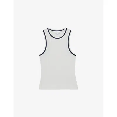 Reiss Womens White Navy Matilda Contrast-trim Stretch-cotton Vest