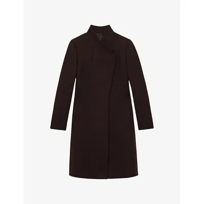Reiss Womens Chocolate Brown Max Wrap-over Wool-blend Coat