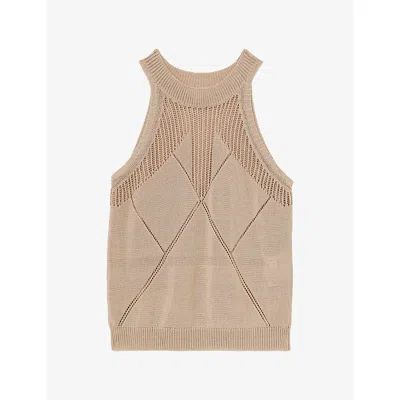 Reiss Womens  Maya Knitted Cotton-blend Vest Top In Neutral