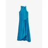 Reiss Womens Blue Micah Drape-tuck Satin Midi Dress In Blue