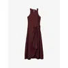 Reiss Womens  Micah Draped-front Satin Midi Dress In Burgundy