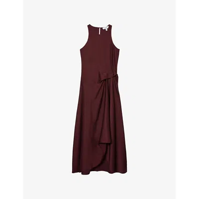 Reiss Womens  Micah Draped-front Satin Midi Dress In Burgundy