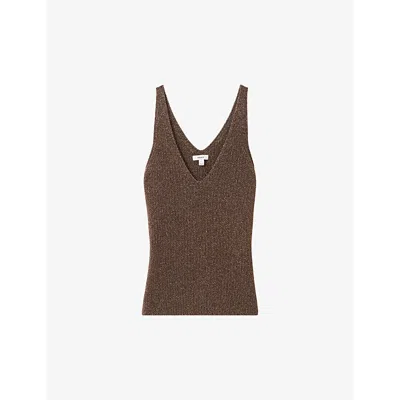 Reiss Womens Bronze Mika V-neck Metallic Knitted Vest In Bronze