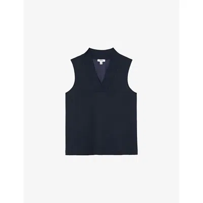 Reiss Womens  Miley V-neck Woven Vest Top In Blue