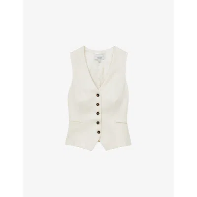 Reiss Womens Cream Millie Single-breasted Woven Waistcoat