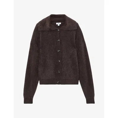 Reiss Womens  Minney Collared Button-down Cashmere Cardigan In Grape Burgundy