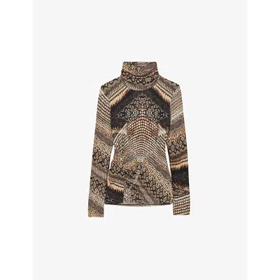 Reiss Womens Naomi Snake-print Stretch-jersey Top Brown