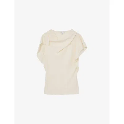 Reiss Womens Ivory Natalie Drape-neck Woven Top In Red