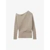 Reiss Womens Neutral Nelly Drape Wool-blend Knitted Top