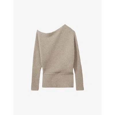 Reiss Womens Neutral Nelly Drape Wool-blend Knitted Top In Neutral