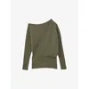 Reiss Sage Wool-cashmere Off-the-shoulder Draped Top In Sage