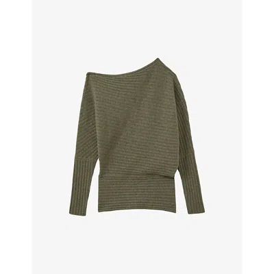 Reiss Womens Sage Nelly Drape Wool-blend Knitted Top