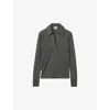 Reiss Charcoal Lyocell Wool Open Collar Top In Charcoal