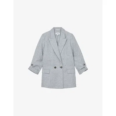 Reiss Womens Pale Blue Nolah Peak-lapel Textured Linen-blend Blazer